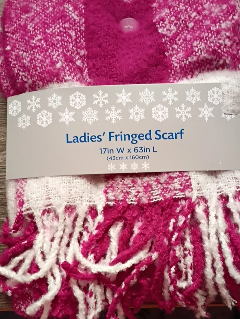 Ladies' Fringed Scarf - Pink & White